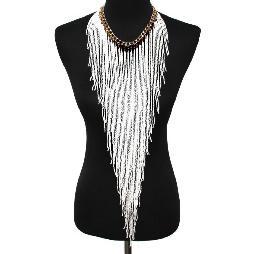 White Waterfall Choker Necklace
